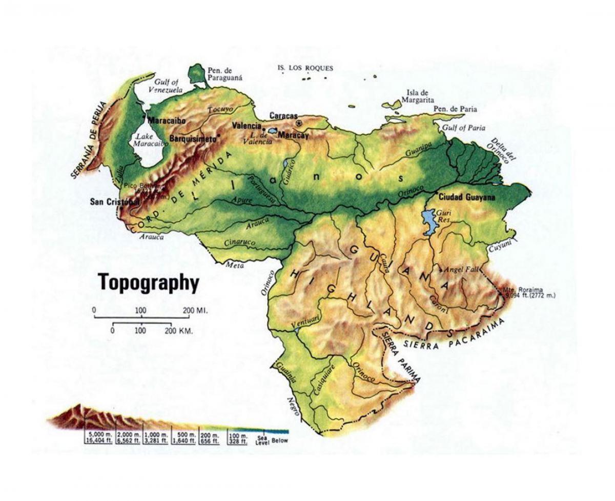 kaart van venezuela topografiese
