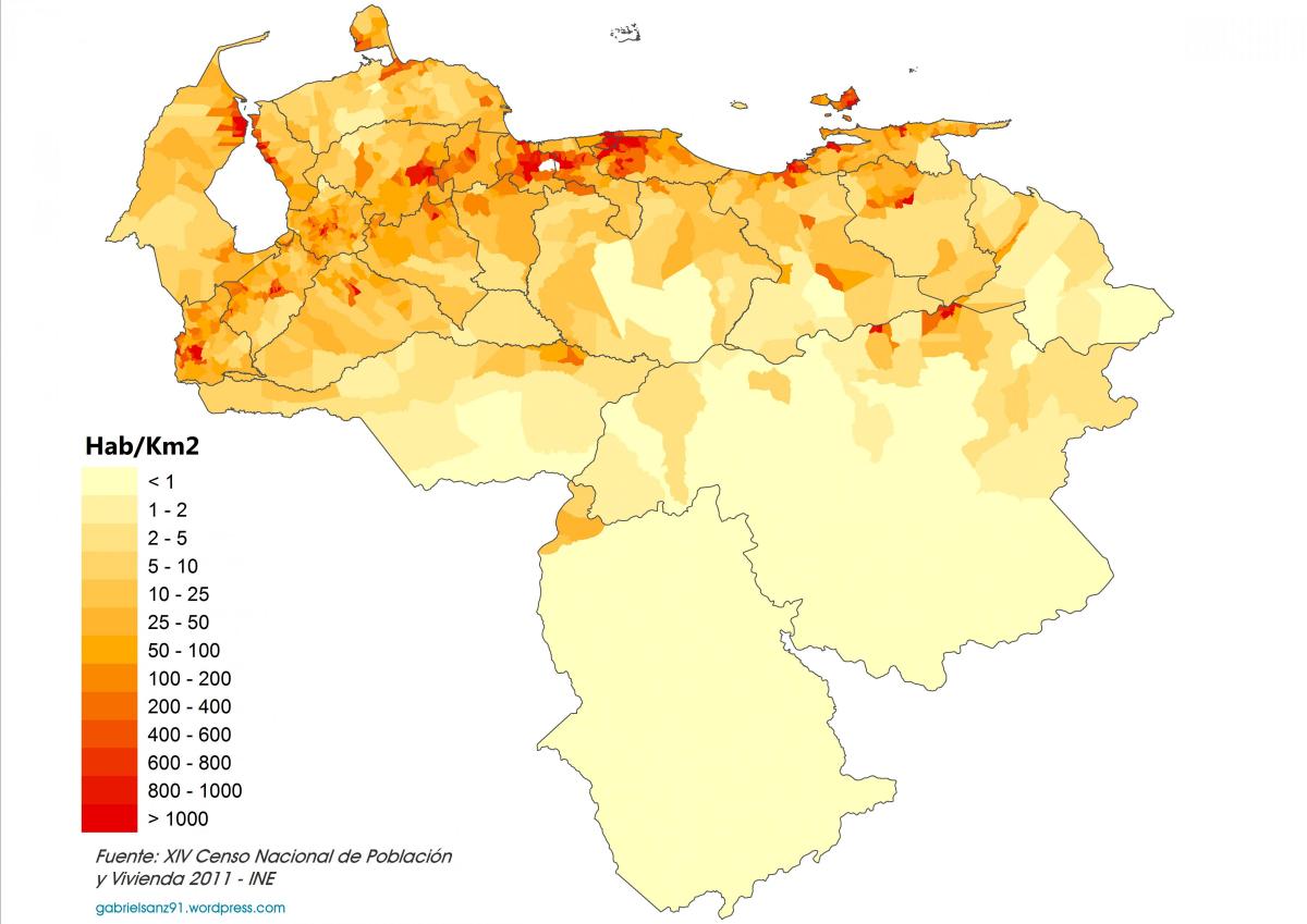 venezuela bevolkingsdigtheid kaart