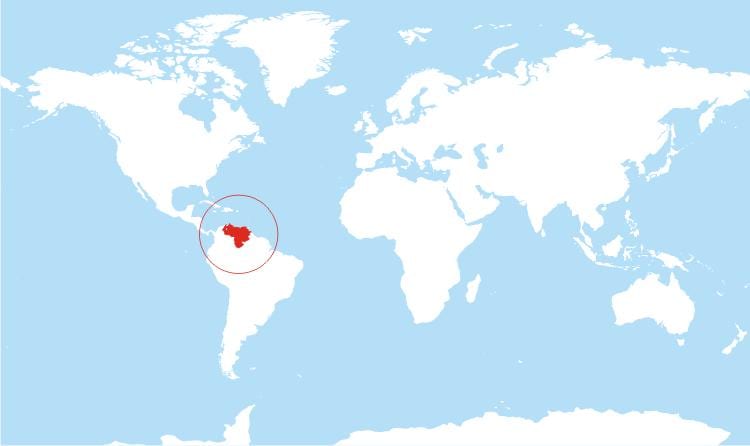 kaart van venezuela plek op die wêreld
